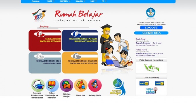 Studying resources on the ministry's site Rumah Belajar's studying resources