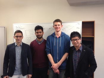 David Wei (Venuemob) at right from MAP12 congratulating (from left to right) Joseph Valente of Ebla, Dean Magee of The Price Geek and Adam Neumann from Ebla on their acceptance into MAP for 2013.