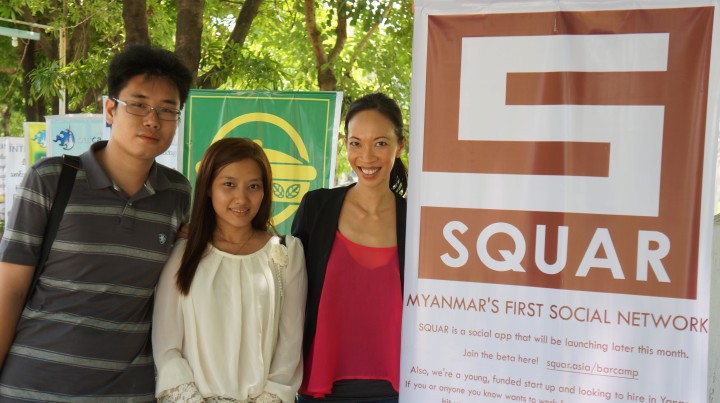 Rita Nguyen, founder and CEO of Squar, is on the right in red.