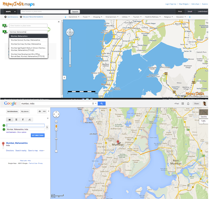 MapMyIndia vs Google Maps Mumbai