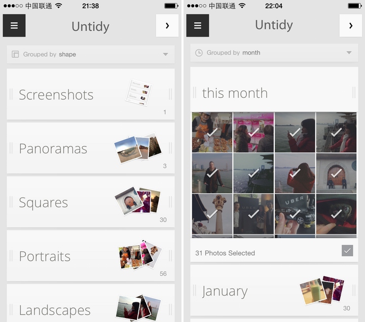Tidy app for phone photo albums