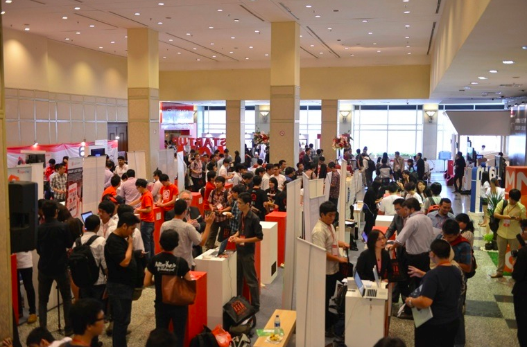 Startup exhibition in Startup Asia Jakarta 2013. More than 100 companies exhibited in the conference.