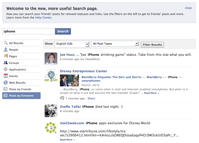 Facebook Search Now Real Time