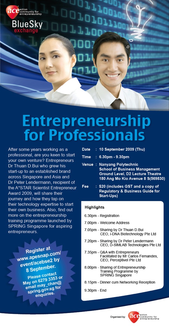 Entrepreneurship for Professionals poster for 10 Sep 2009 Entrepreneurship for Professionals poster for 10 Sep 2009