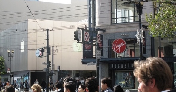 Virgin vs Apple picture of stores on street