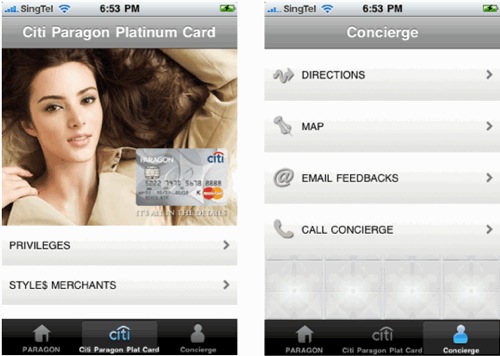 Paragon Shopping Centre iPhone App - Citi card and Concierge, map