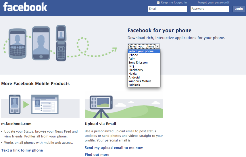 Facebook Advertises Its Mobile Apps On Logout Page Pics