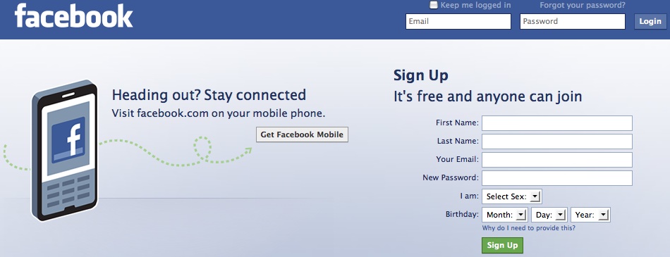 Facebook Advertises Its Mobile Apps On Logout Page PICS