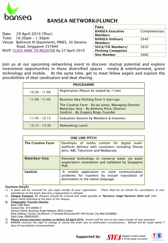 eFlyer-BANSEA Network@Lunch on 29 April 2010 eFlyer-BANSEA Network@Lunch on 29 April 2010