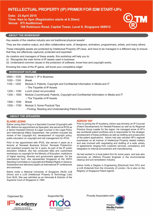IP Primer for IDM Startups Workshop flyer IP Primer for IDM Startups Workshop flyer