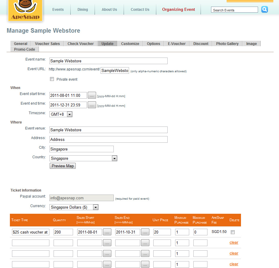 sample-store ApeBusiness webstore management interface