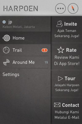 Harpoean - Menu with Trail, Around Me, and other features