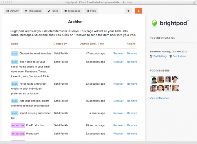 BrightPod project managenent app