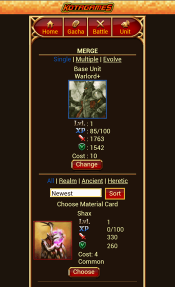 Merging cards to enhance your stronger ones