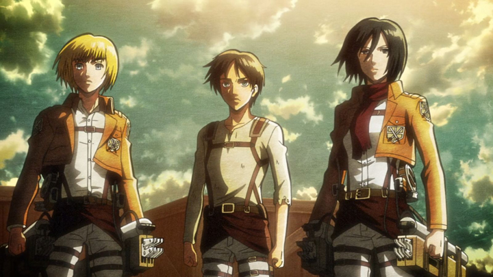 attack on titan's eren, mikasa and armin