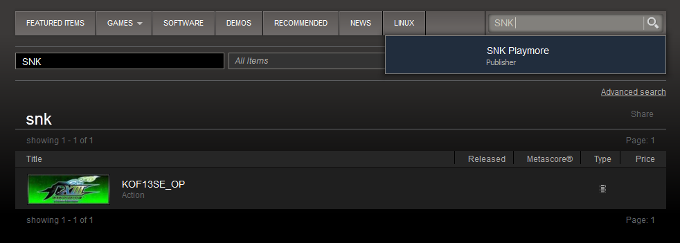 SNK Search Screenshot
