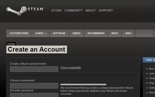 Register for Steam