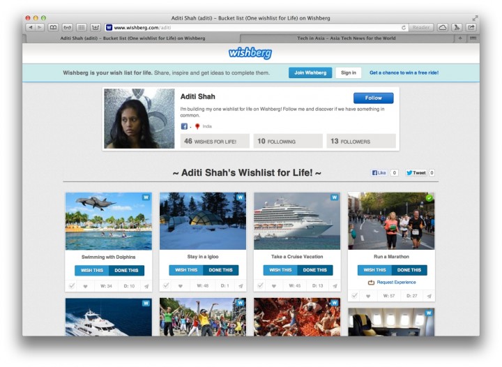 Wishberg helps you make bucket lists