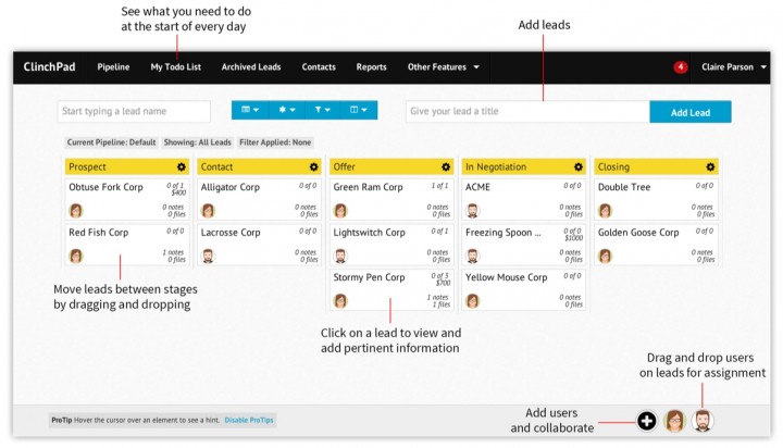 ClinchPad is a new web dashboard for chasing your business leads
