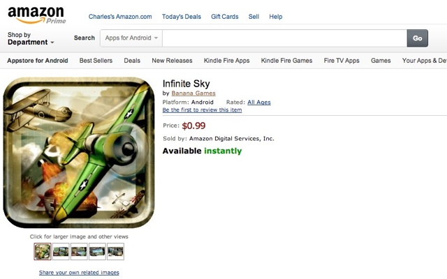 A screenshot of the pirated version of the app on Amazon's appstore.