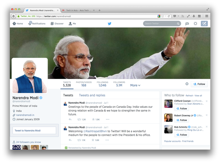 Indian Prime Minister Narendra Modi enters Twitter top 3, behind only Pope and Obama