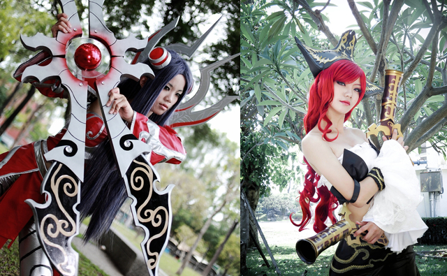 Hisai Mio as Irelia (left) and Miss Fortune (right)