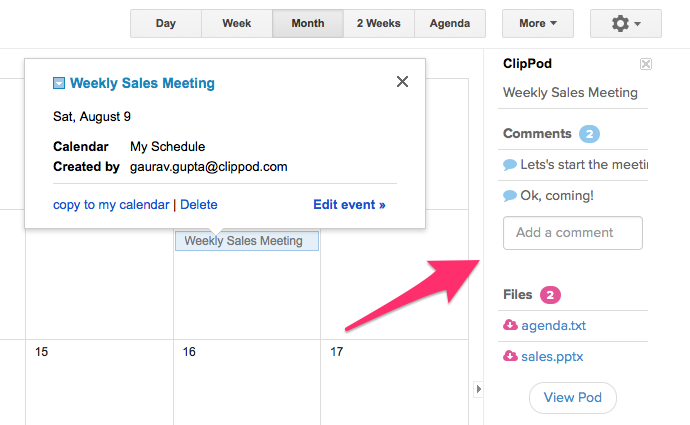 ClipPod is a widget to collaborate over Google Calendar.
