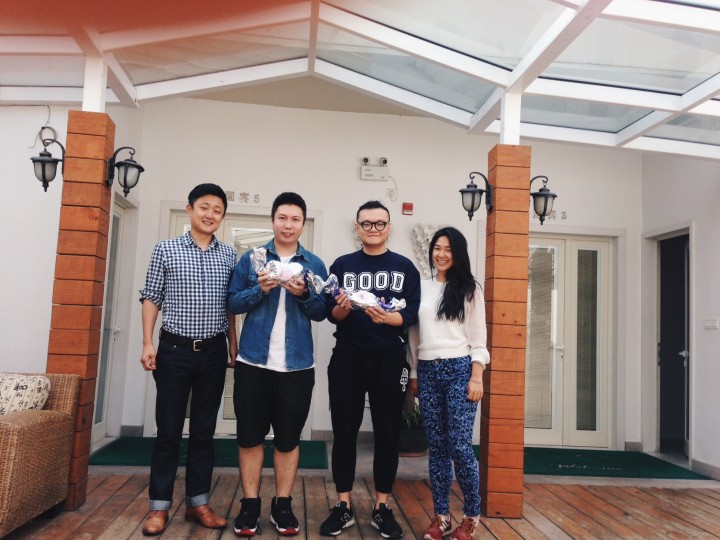 Yetang co-founders Natasia Guo, right, and Yan Zhang, left, with two designers from Xiamen.