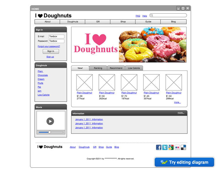 An example of a Cacoo wireframe.