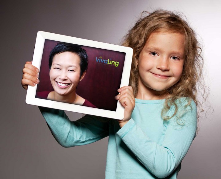Blond girl with asian teacher
