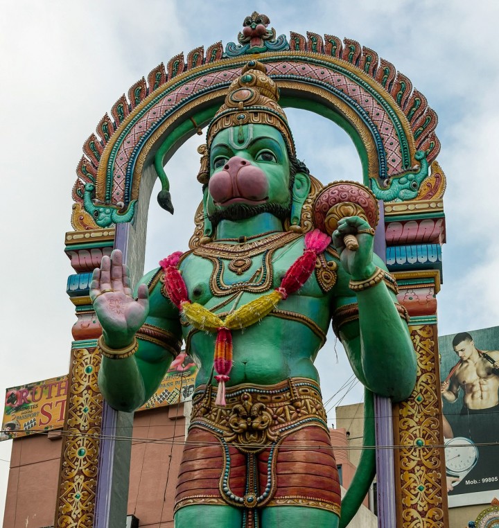 Hanuman is the Hindu monkey god; pictured on a street in Bangalore, India.