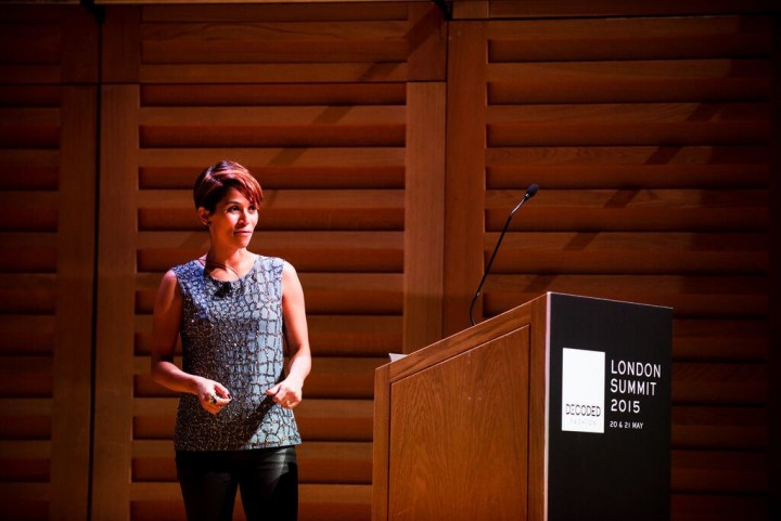Bacelar on stage at Decoded Fashion London Summit 2015.