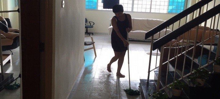 Ruth mopping up after the partay