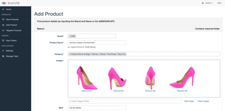 Adding a product on Branch8