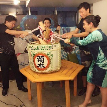 Breaking the sake cask at HiveShibuya