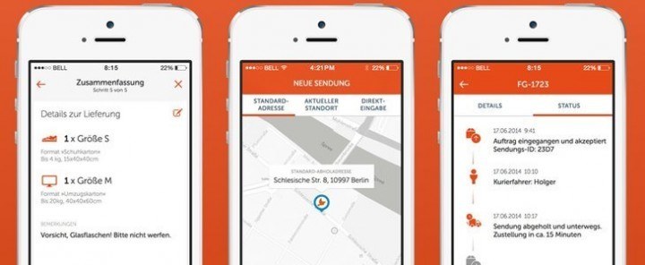 The Liefery logistics app, designed for a Lufthansa subsidiary.