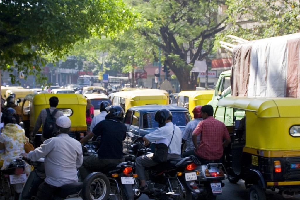 Traffic in Bangalore. Photo credit: TKTK.
