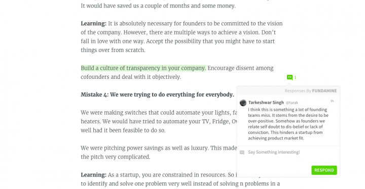Fundamine allows users to annotate pages on websites with comments and highlights.
