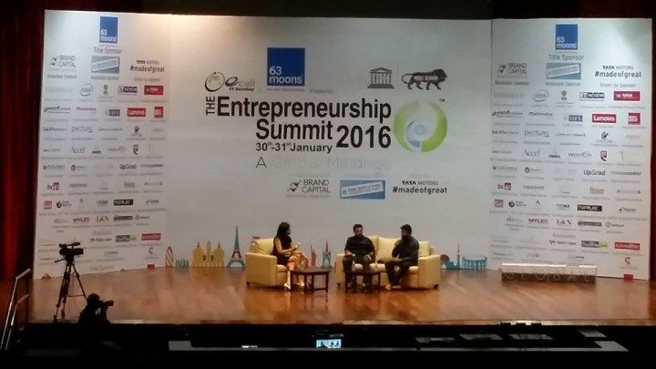 From left: Ex-CEO of Housing Rahul Yadav, Flipkart cofounder Sachin Bansal and Abha Bakaya of Bloomberg TV, the moderator. 