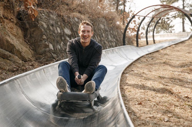 Zuck going on a magic toboggan ride. Image credit: Facebook.