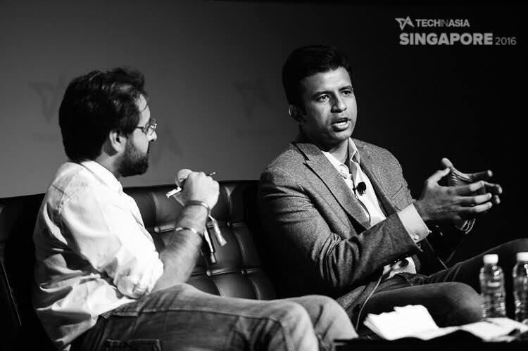 (From the right) Practo CEO Shashank ND in a fireside chat at Tech in Asia Singapore conference 2016. 