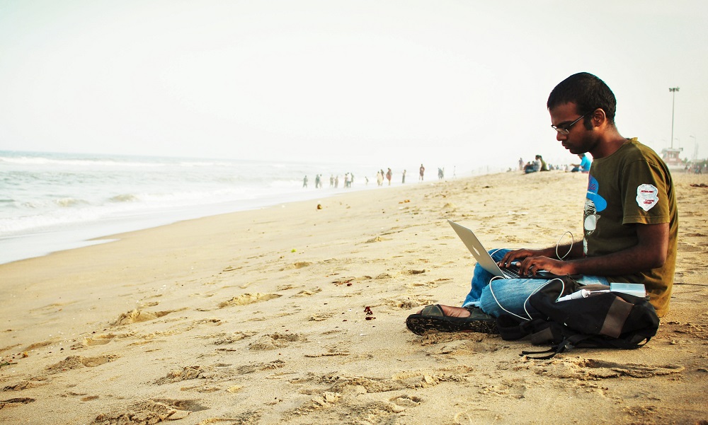 Working on the beach