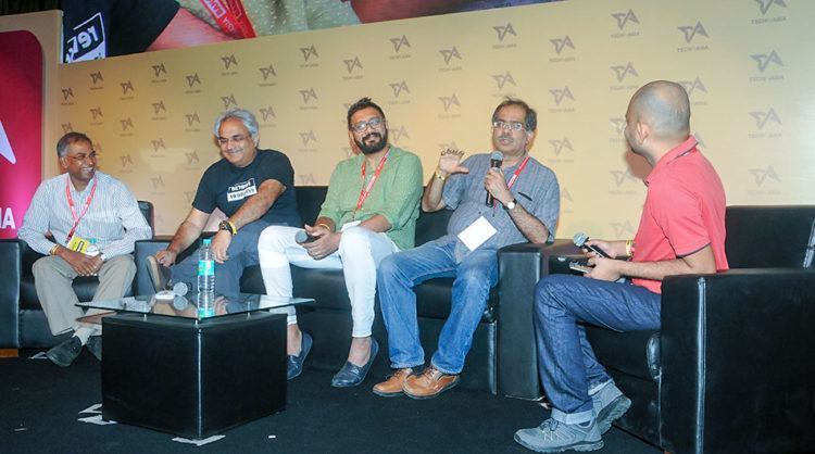 Left to right: K Vaitheeswaran, Mahesh Murthy, Aprameya Radhakrishna, Sharad Sharma, and moderator Prasanna Krishnamoorthy.