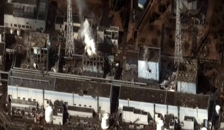 Fukushima nuclear reactors drone view.