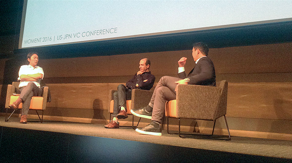 From left: moderator Gen Isayama from WiL, Craig Sherman from Meritech, and David Lee from Refactor. Moment 2016.