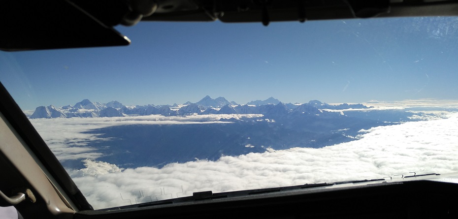 First view of Everest from the cockpit.