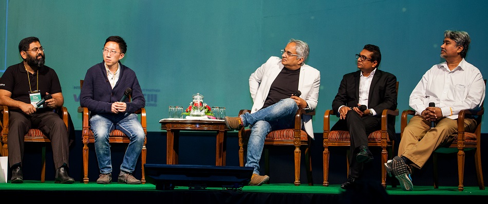 Minhaz Anwar, head of Grameenphone accelerator in Bamgladesh, Amarit Charoenphan, co-founder of Hubba in Thailand, Mahesh Murthy, managing partner of Seedfund in Mumbai, Shahil Agarwal, MD of Shanker Group in Nepal, and Ajeeth Khurana, angel investor from Mumbai, India.