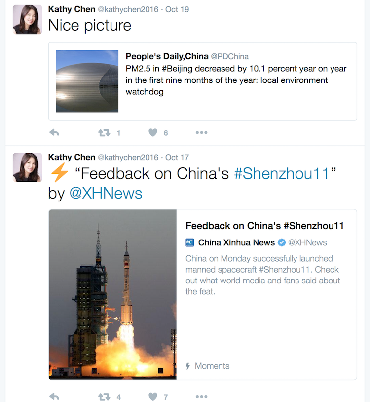 Kathy Chen, Twitter