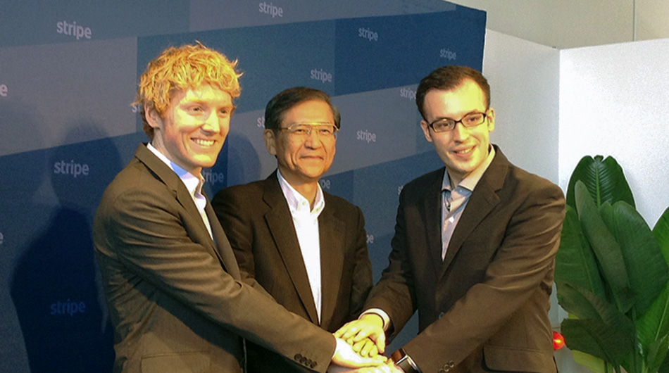 From left: Stripe CEO Patrick Collison, SMCC chairman Hideo Shimada, and head of Stripe Japan Daniel Heffernan.