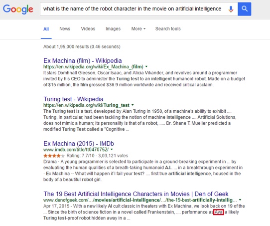 The Google results page for the Author's query.